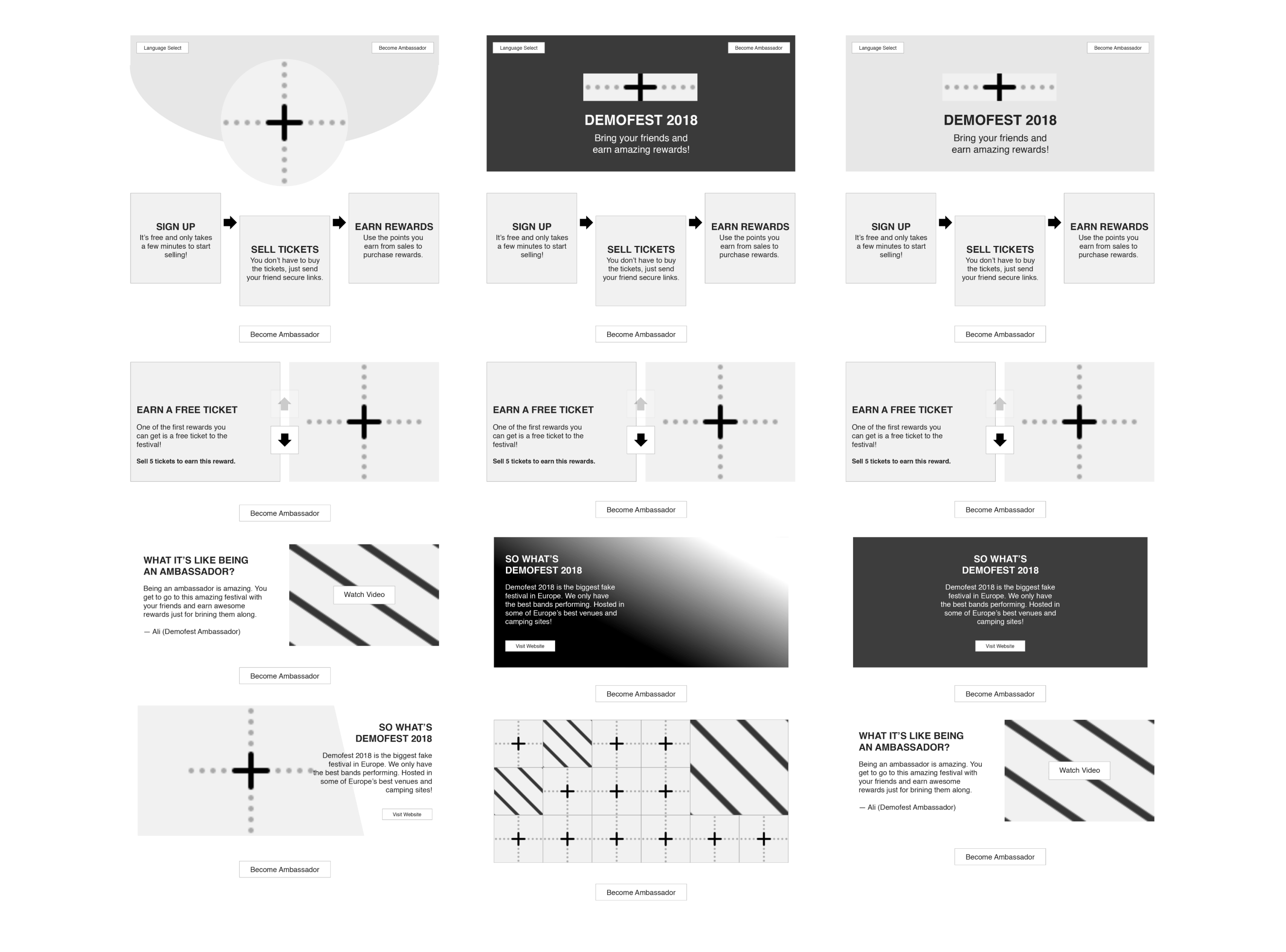 Wireframes of variations of a recruit page