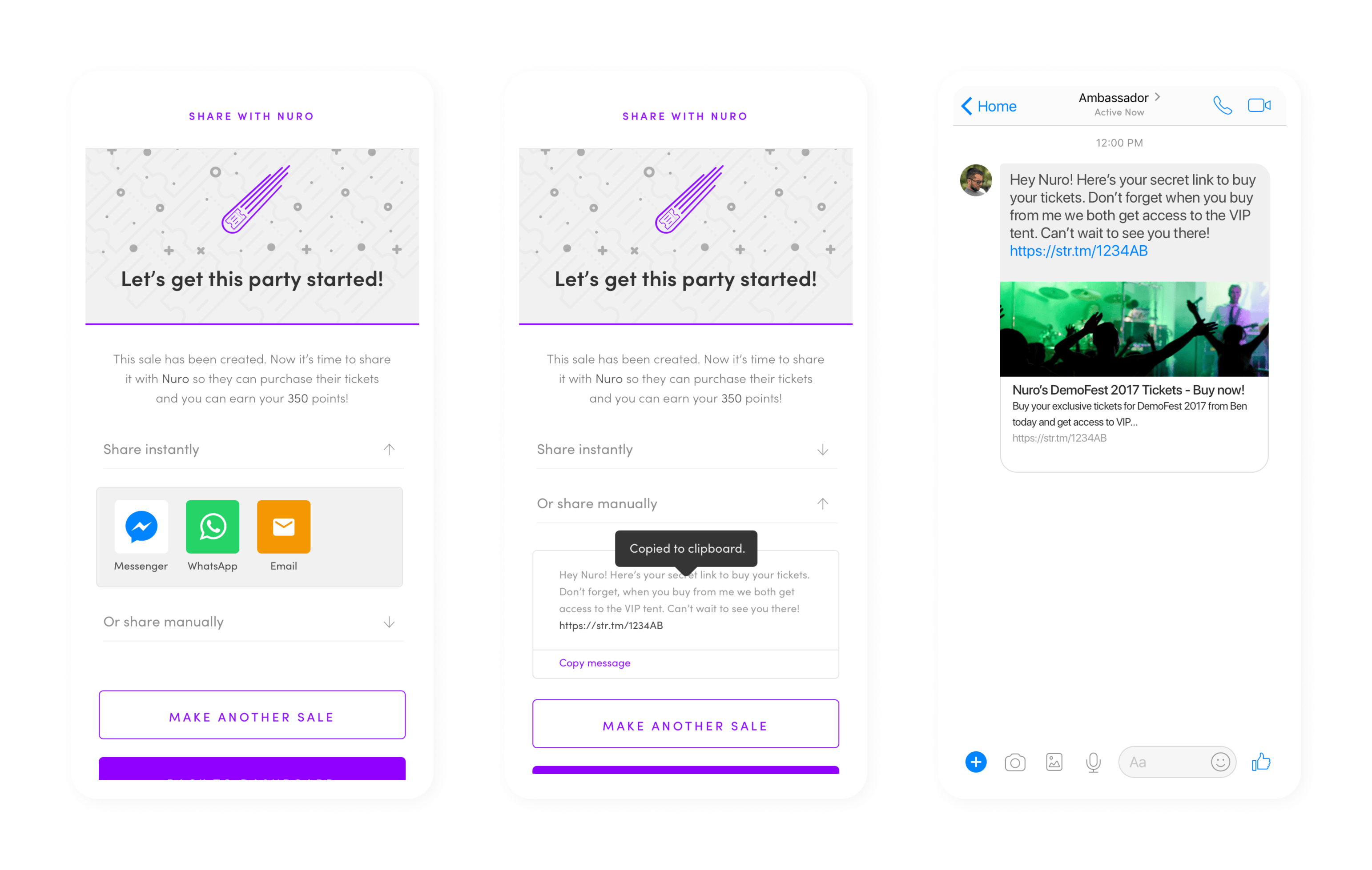 Final mobile screen for ticket flow