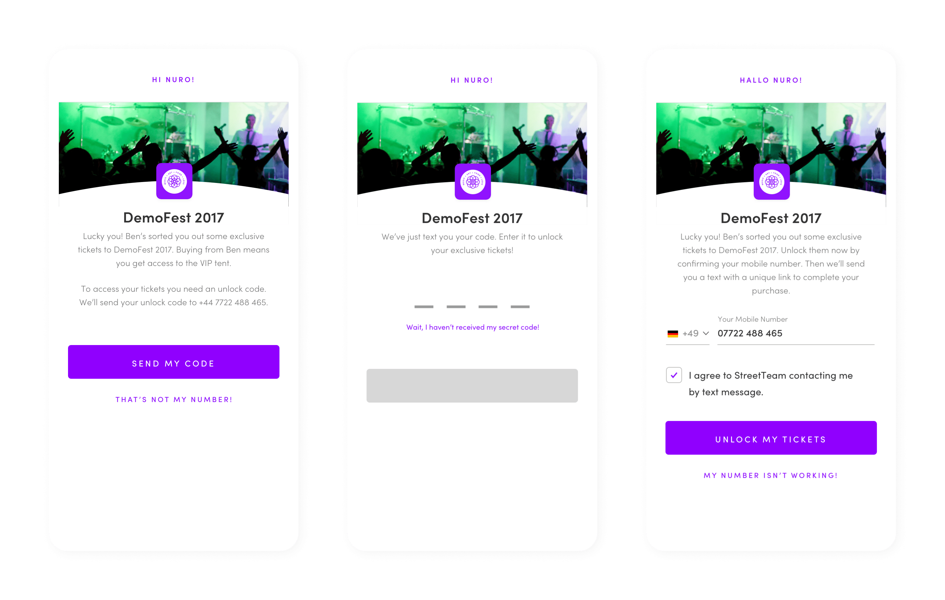 Final mobile screen for ticket flow