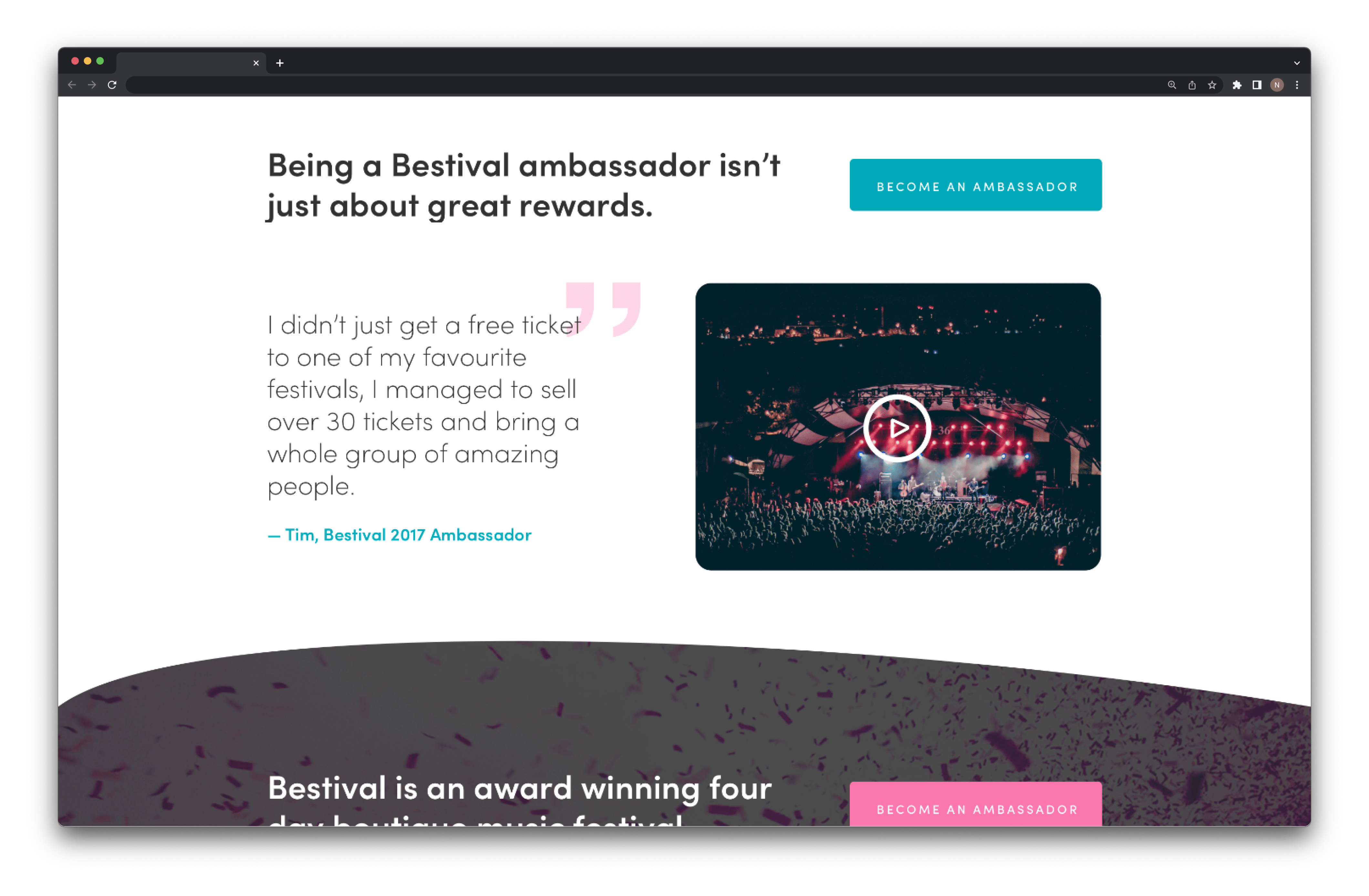 Final desktop designs for recruit pages - Using Bestival branding