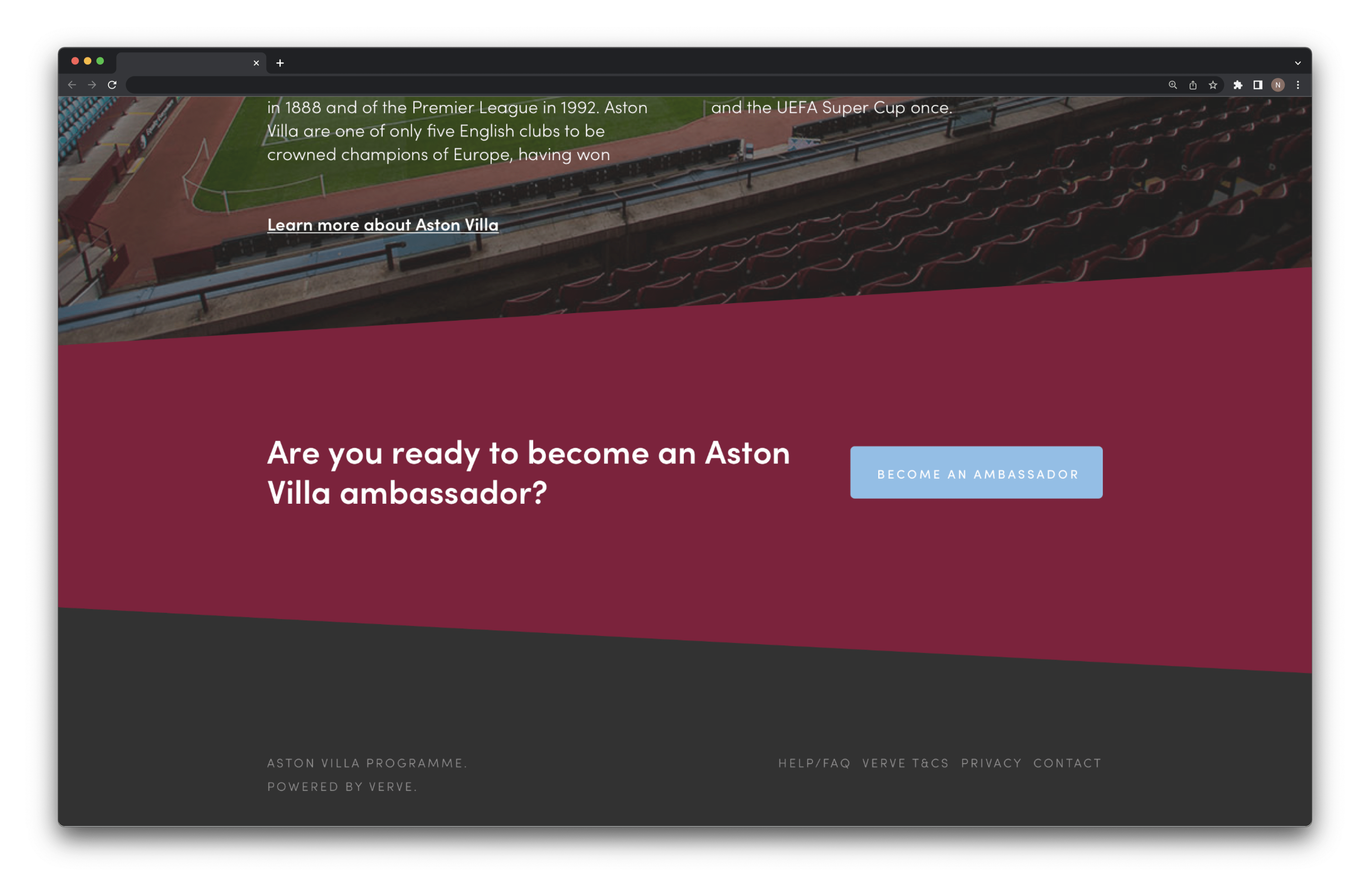 Final desktop designs for recruit pages - Using Aston Villa branding
