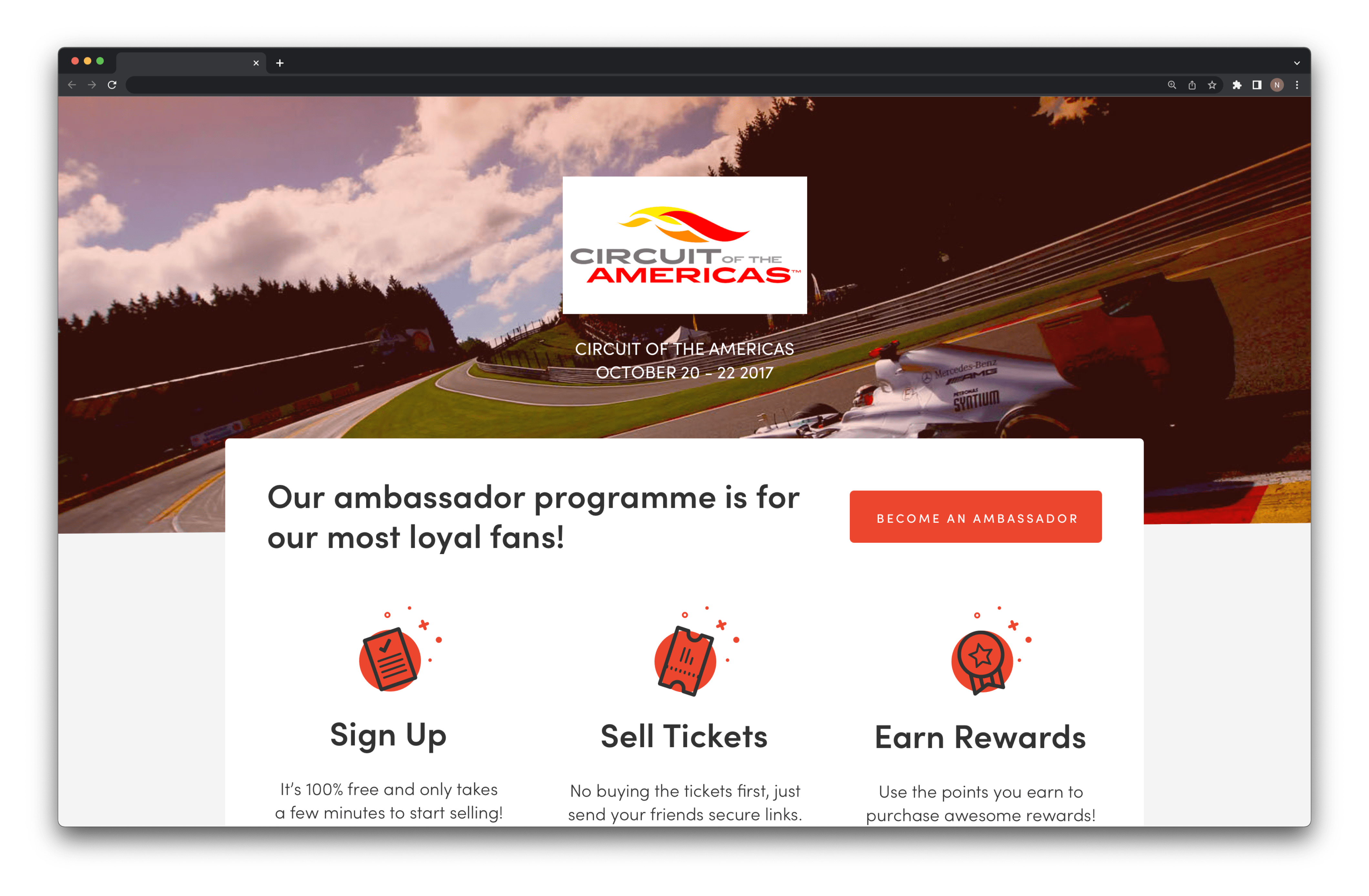 Final desktop designs for recruit pages - Using Circuit of the Americas branding