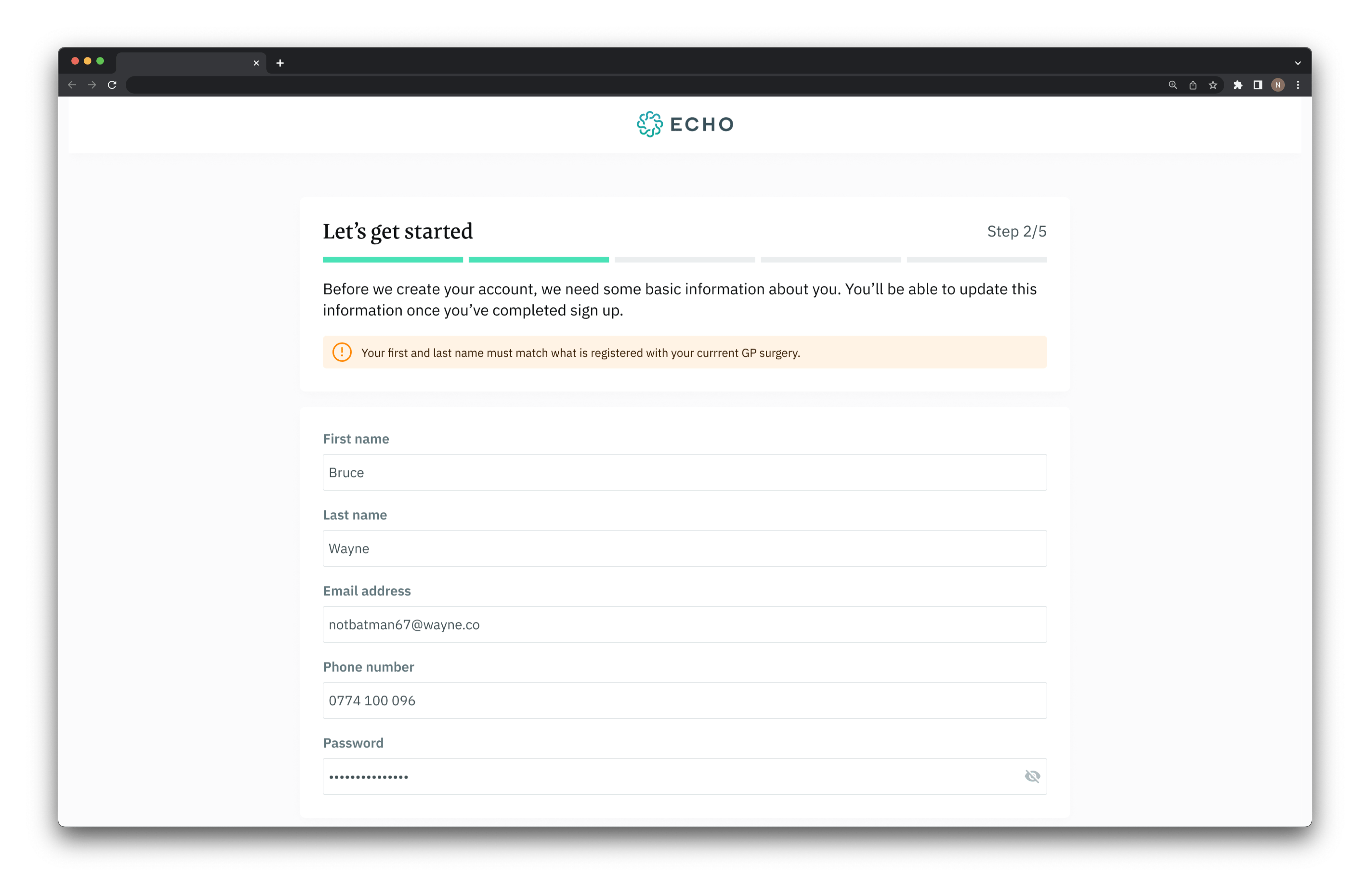 Final desktop design - Sign up flow step 2