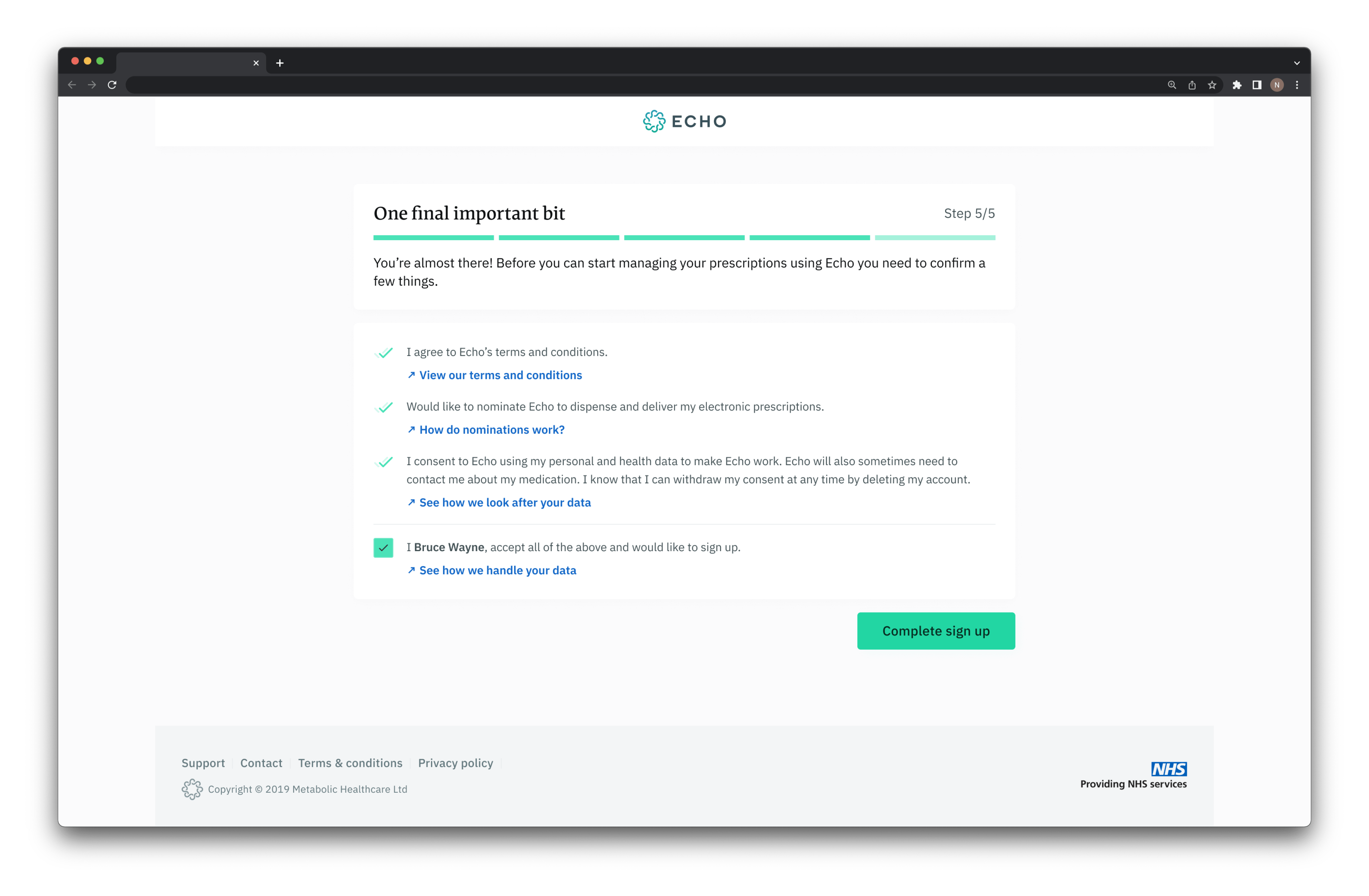 Final desktop design - Sign up flow step 5