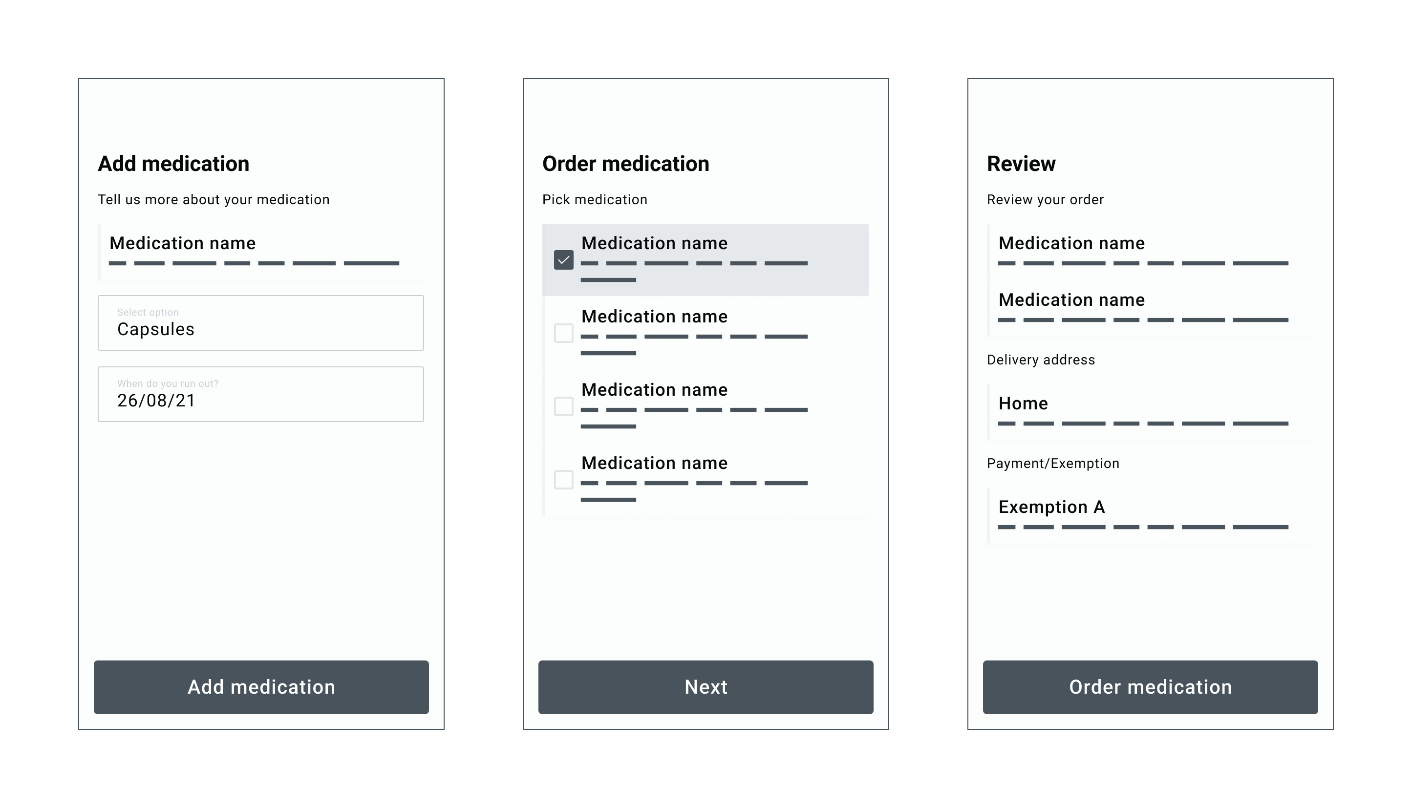 Block wireframes of the app