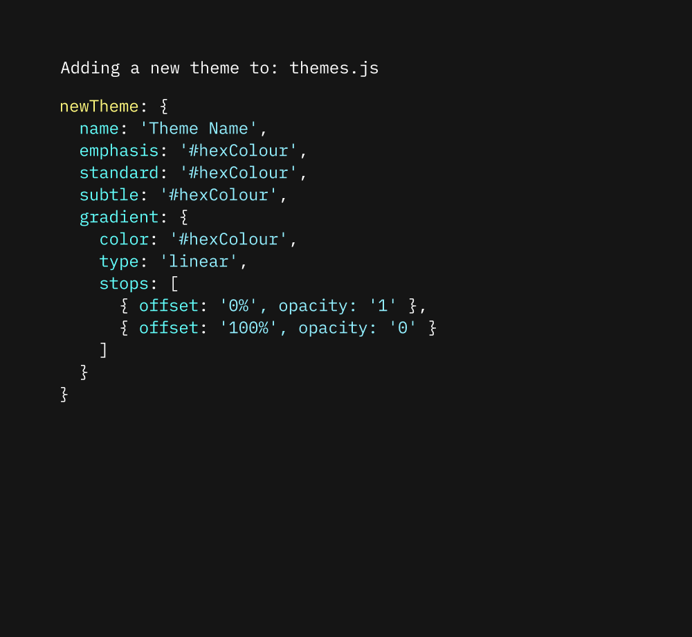The template code to add a new theme.