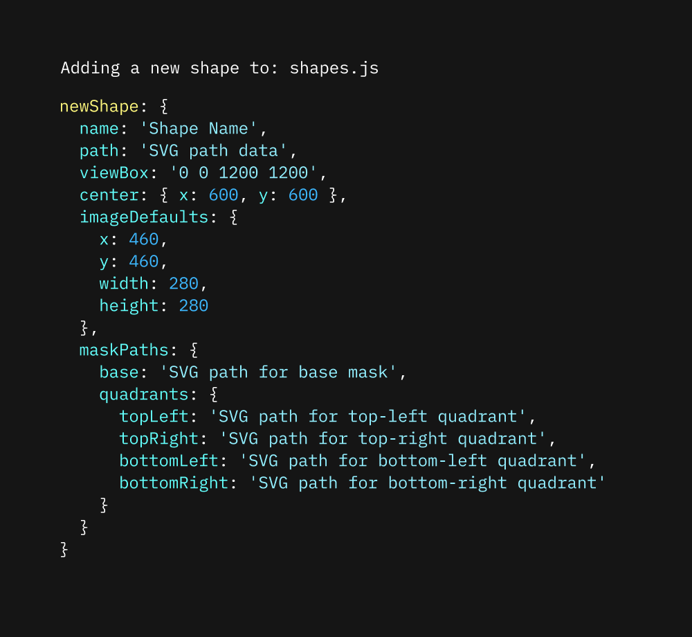 The template code to add a new shape.