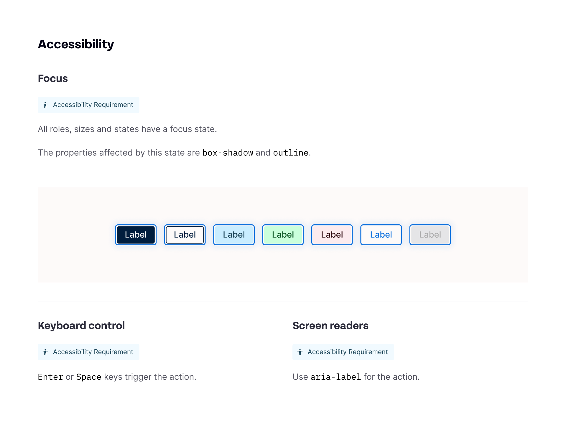 The accessibility portion of the button component sheet.